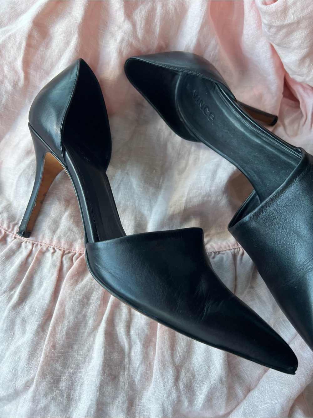 Vince Black Leather Pointed-Toe D'Orsay Heels - Picture 3 of 7